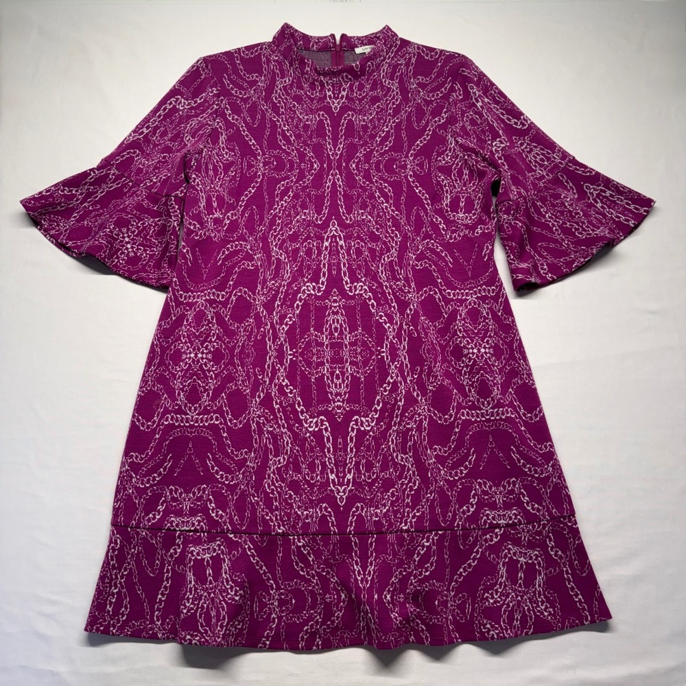 Tyler Boe Dress XL Magenta Paisley Jacquard Knit Bell Sleeve Shift - Picture 2 of 9